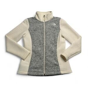 The North Face Cream Gray Knit Fleece Full Zip Jacket Womens Medium